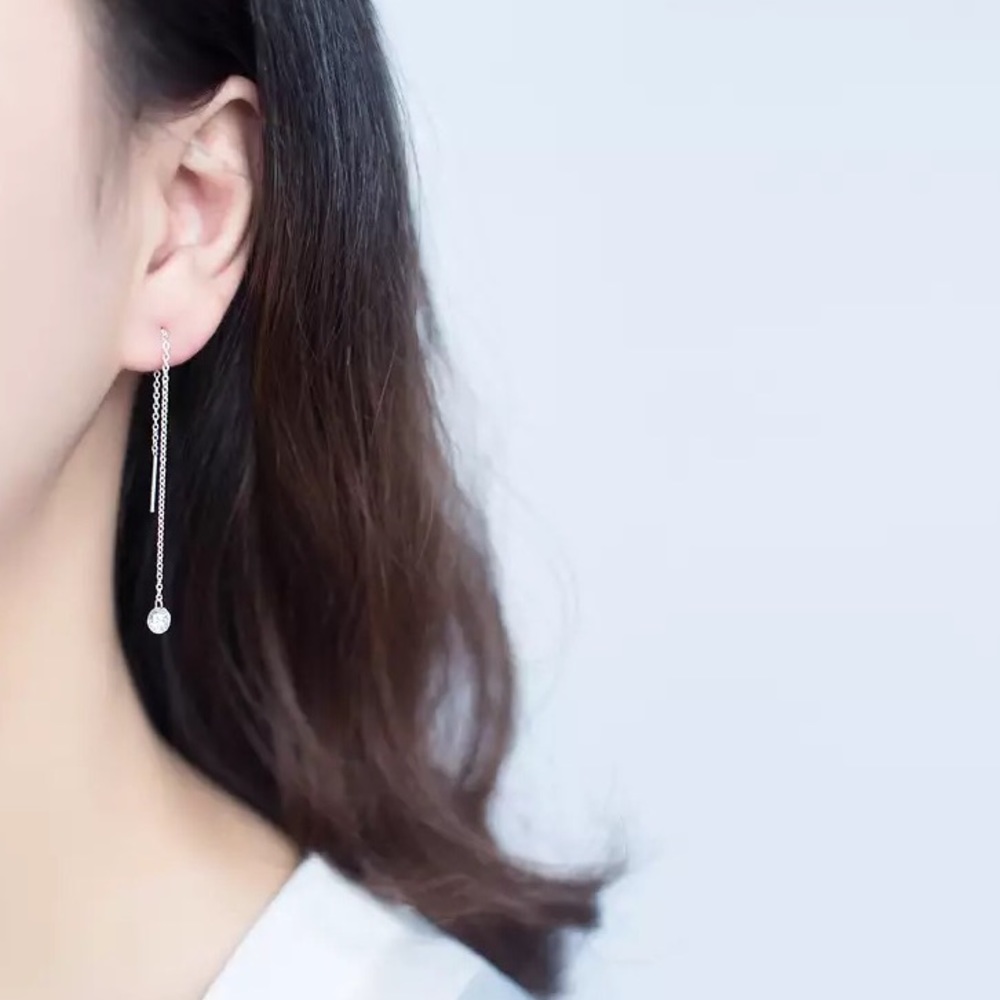 925 Sterling Silver CZ Threader Earrings - Picture 3 of 4